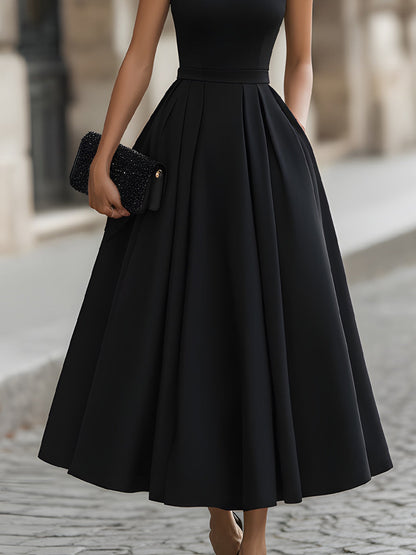 Collared Short Sleeve Pleated A-Line Midi Dress