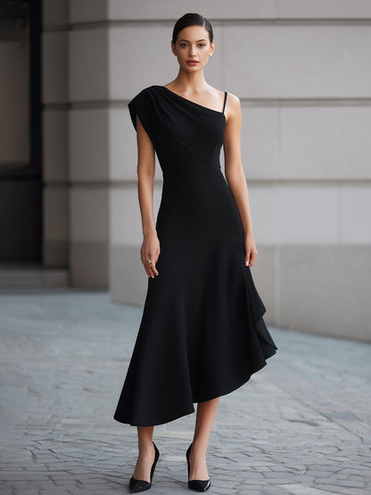 One-Shoulder Asymmetric Flare Maxi Dress