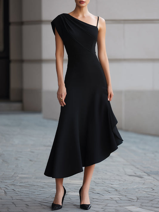 One-Shoulder Asymmetric Flare Maxi Dress