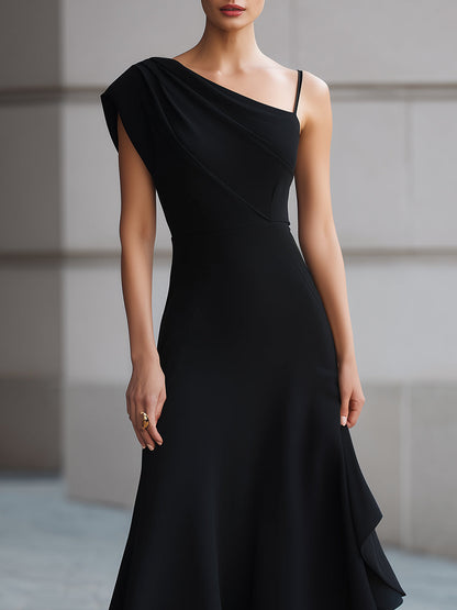 One-Shoulder Asymmetric Flare Maxi Dress
