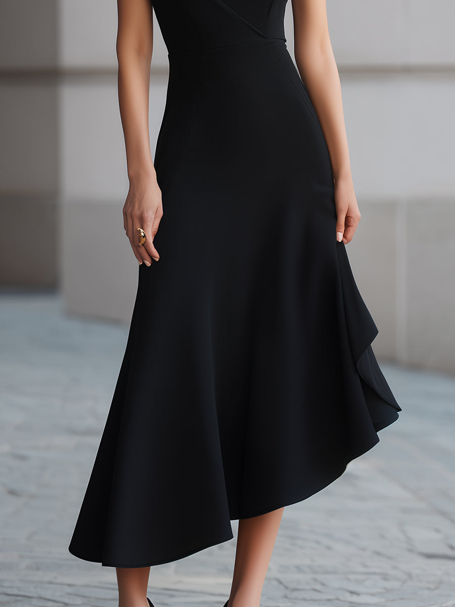 One-Shoulder Asymmetric Flare Maxi Dress