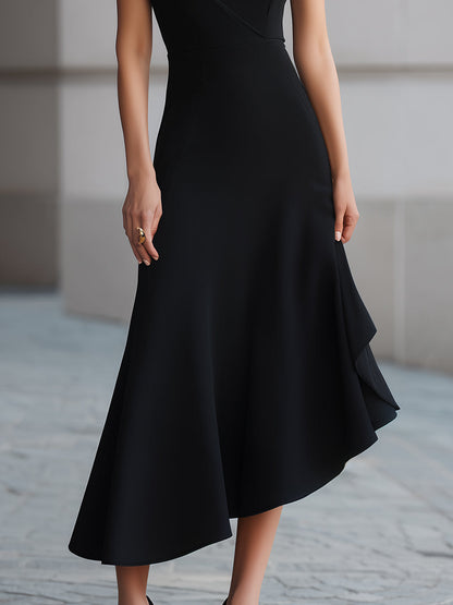 One-Shoulder Asymmetric Flare Maxi Dress