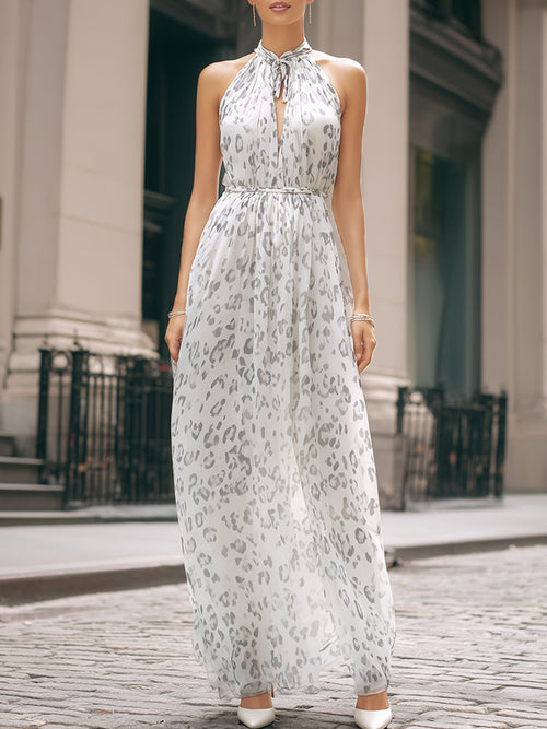 Halter Neck Printed Flowing Maxi Dress
