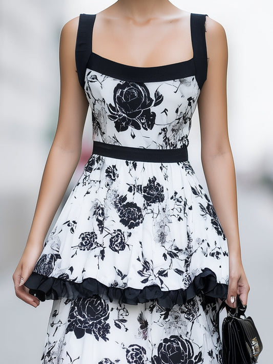 Black & White Floral Tiered Ruffle Maxi Dress – view 2